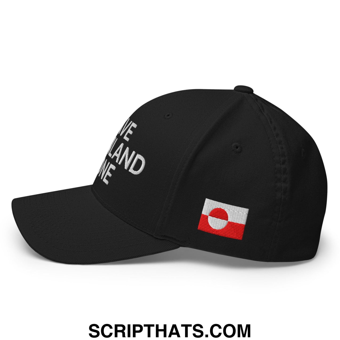 Black stretch fit baseball hat with white embroidered we love ireland text and red and white flag patch on the side
