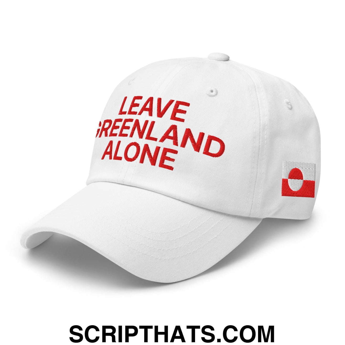 Leave Greenland Alone Embroidered Unstructured Dad Hat White