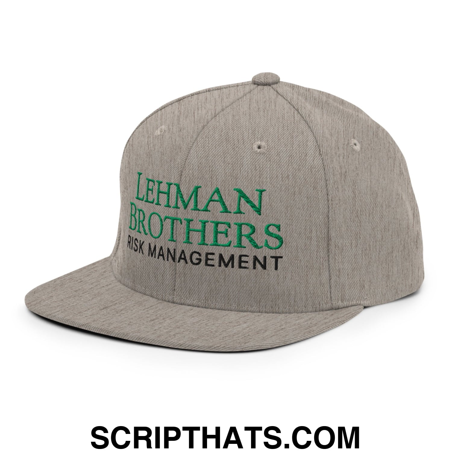 Lehman Brothers Risk Management Embroidered Flat Bill Brim Snapback Hat Heather Grey