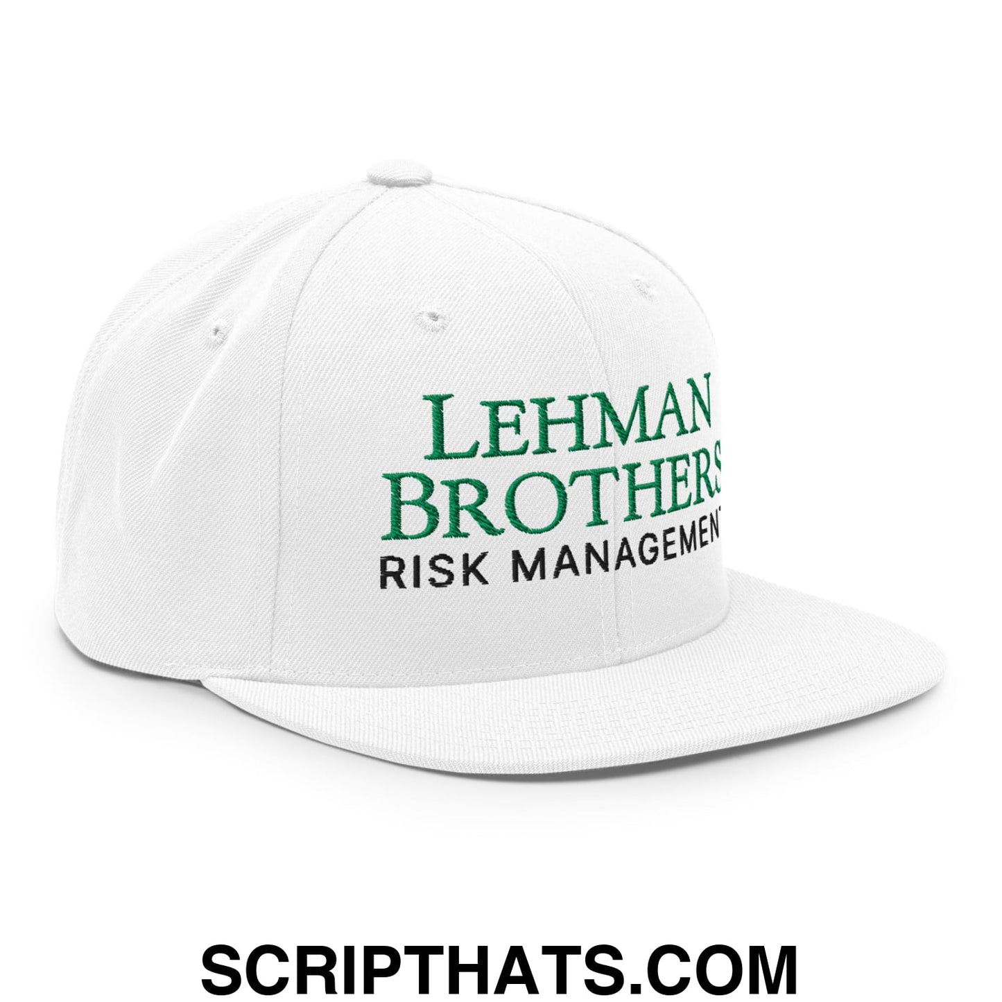 Lehman Brothers Risk Management Embroidered Flat Bill Brim Snapback Hat White