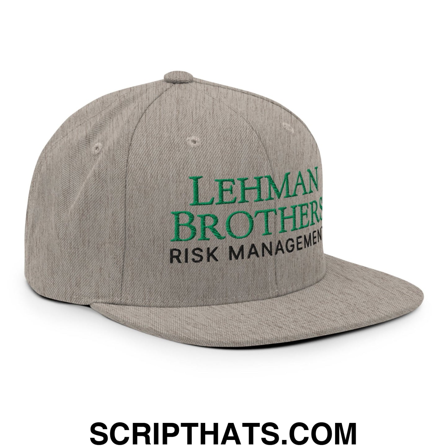 Lehman Brothers Risk Management Embroidered Flat Bill Brim Snapback Hat Heather Grey