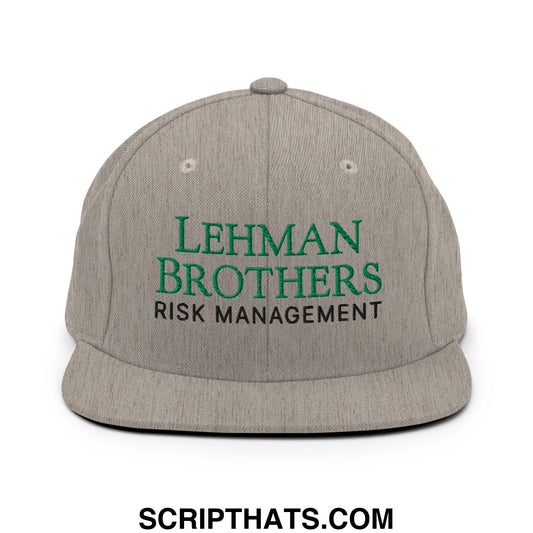 Lehman Brothers Risk Management Embroidered Flat Bill Brim Snapback Hat Heather Grey