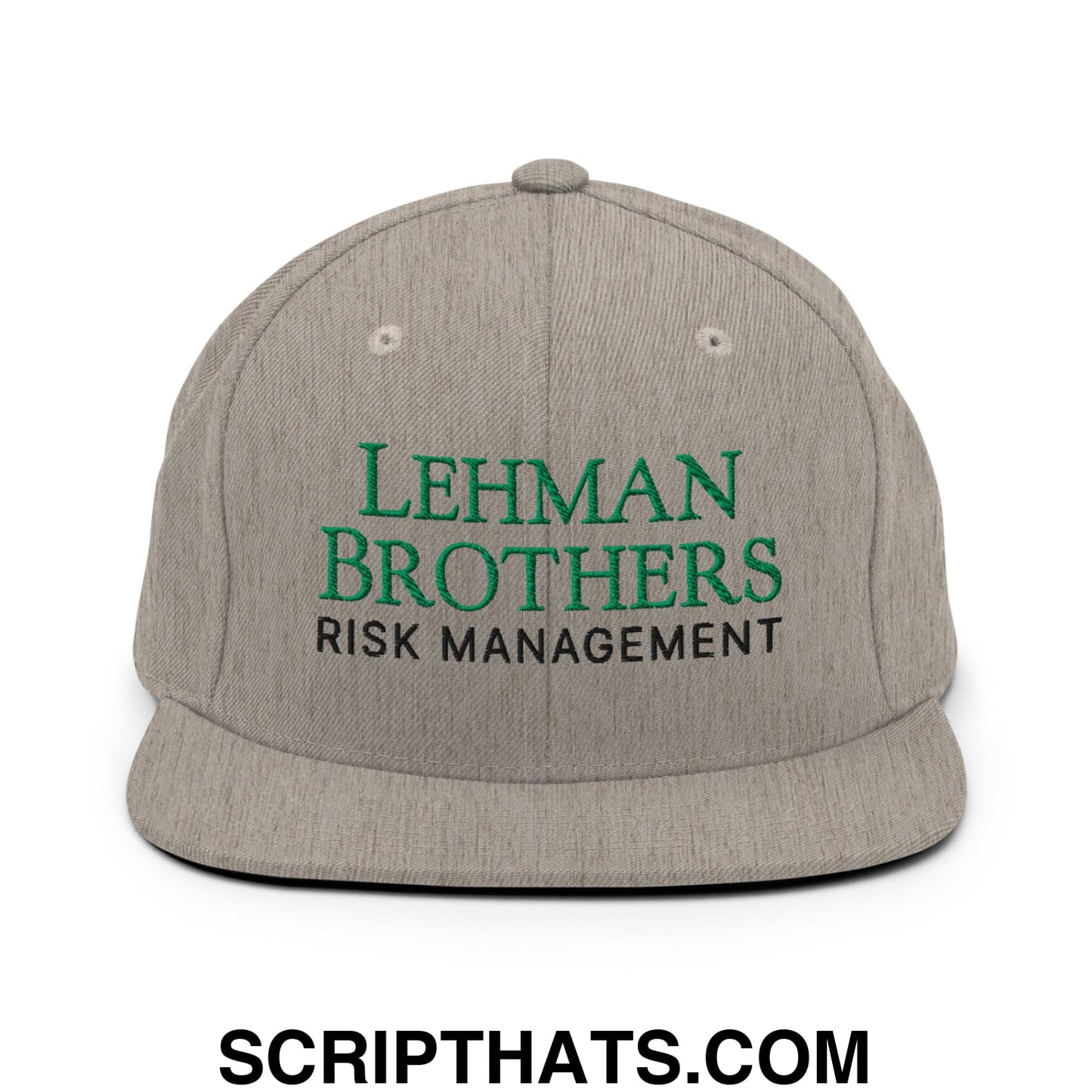 Lehman Brothers Risk Management Embroidered Flat Bill Brim Snapback Hat Heather Grey