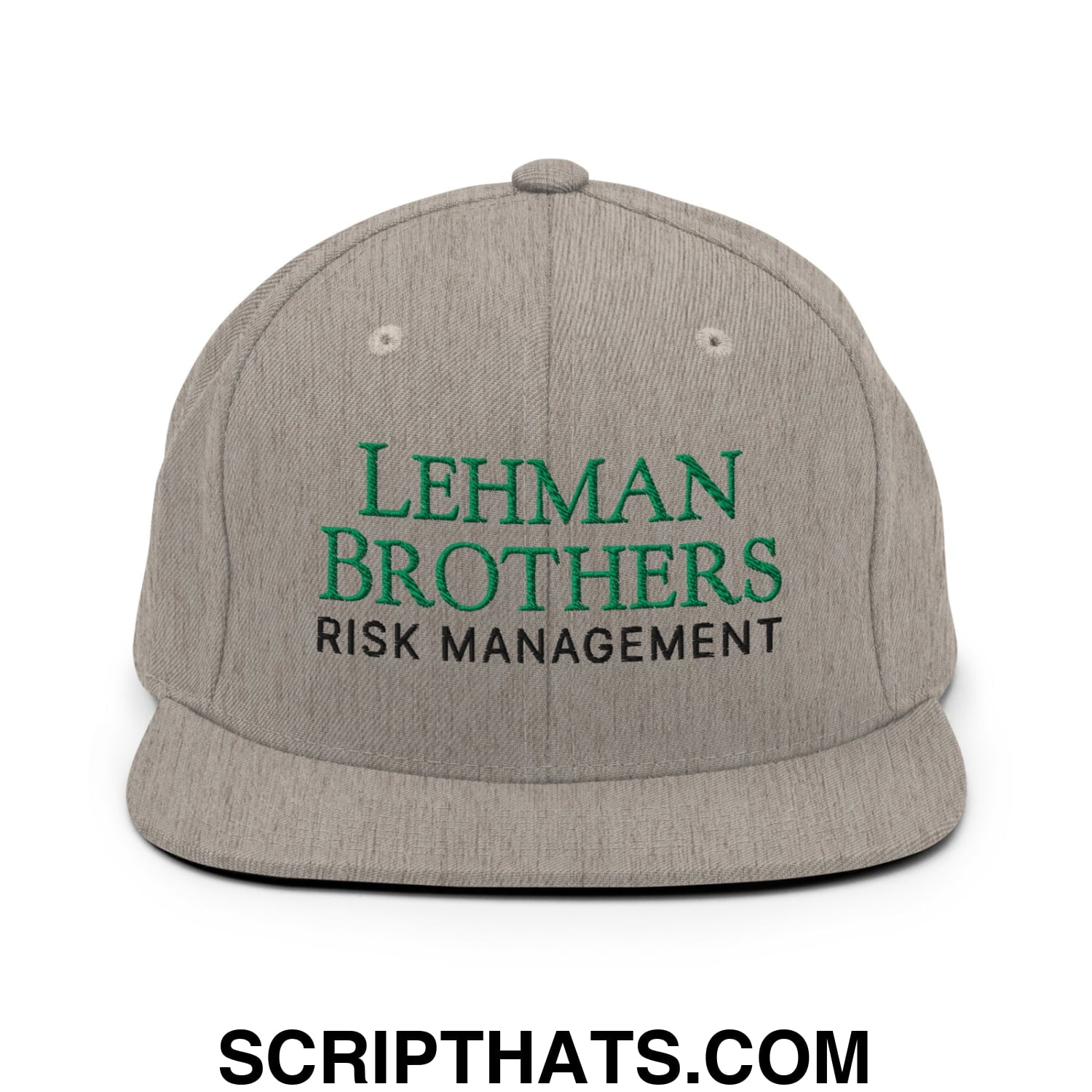 Lehman Brothers Risk Management Embroidered Flat Bill Brim Snapback Hat Heather Grey