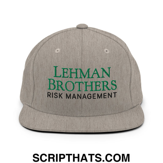 Lehman Brothers Risk Management Embroidered Flat Bill Brim Snapback Hat Heather Grey