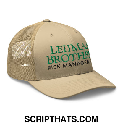 Lehman Brothers Risk Management Embroidered Mesh Trucker Hat Khaki