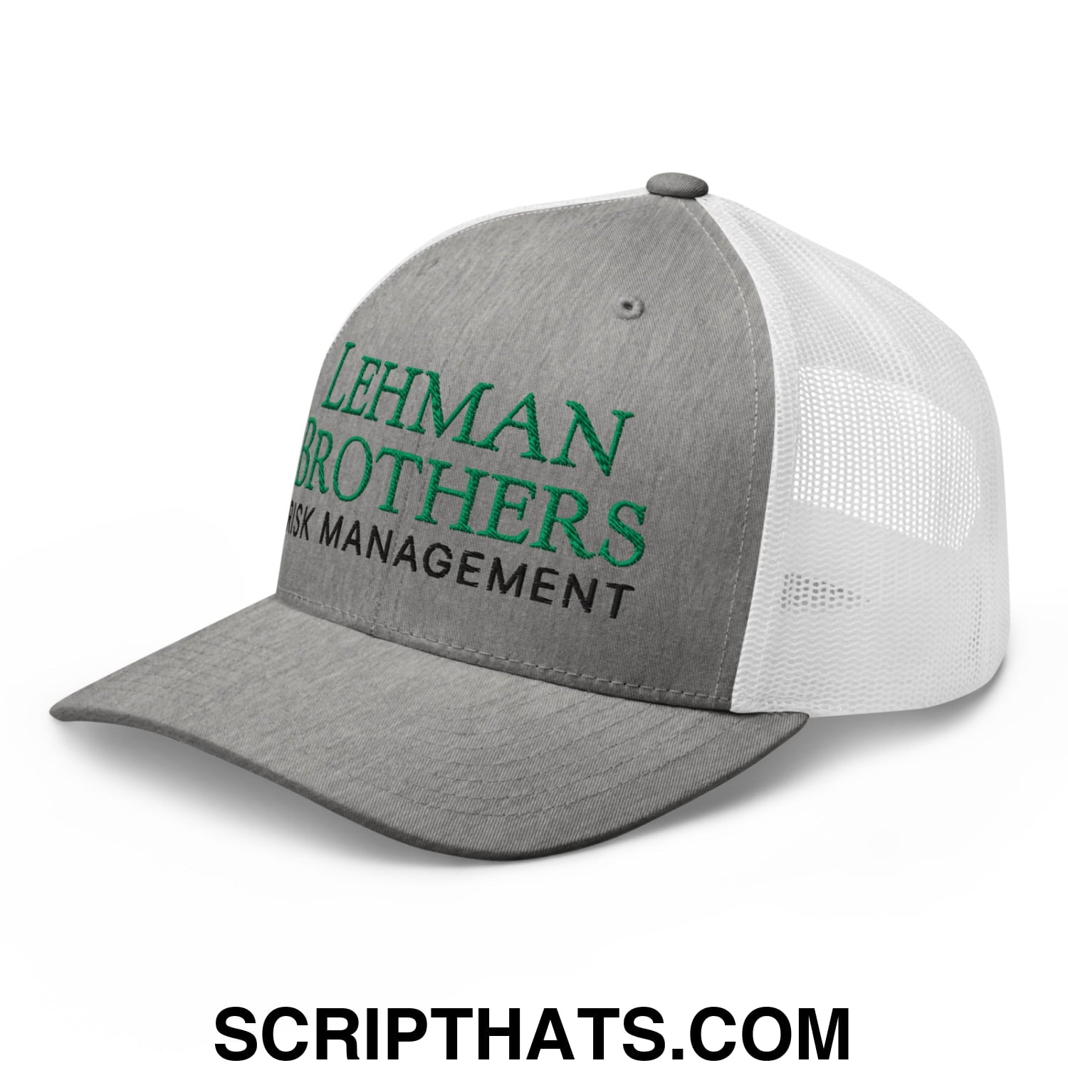 Lehman Brothers Risk Management Embroidered Mesh Trucker Hat Heather Grey White