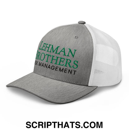 Lehman Brothers Risk Management Embroidered Mesh Trucker Hat Heather Grey White