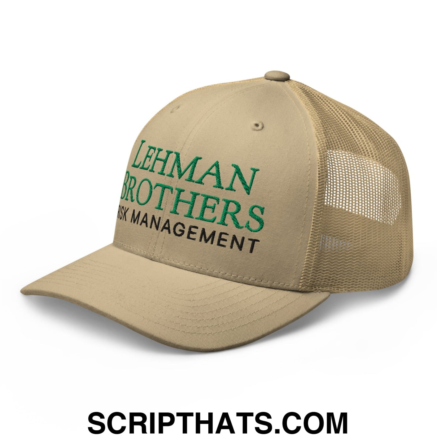 Lehman Brothers Risk Management Embroidered Mesh Trucker Hat Khaki