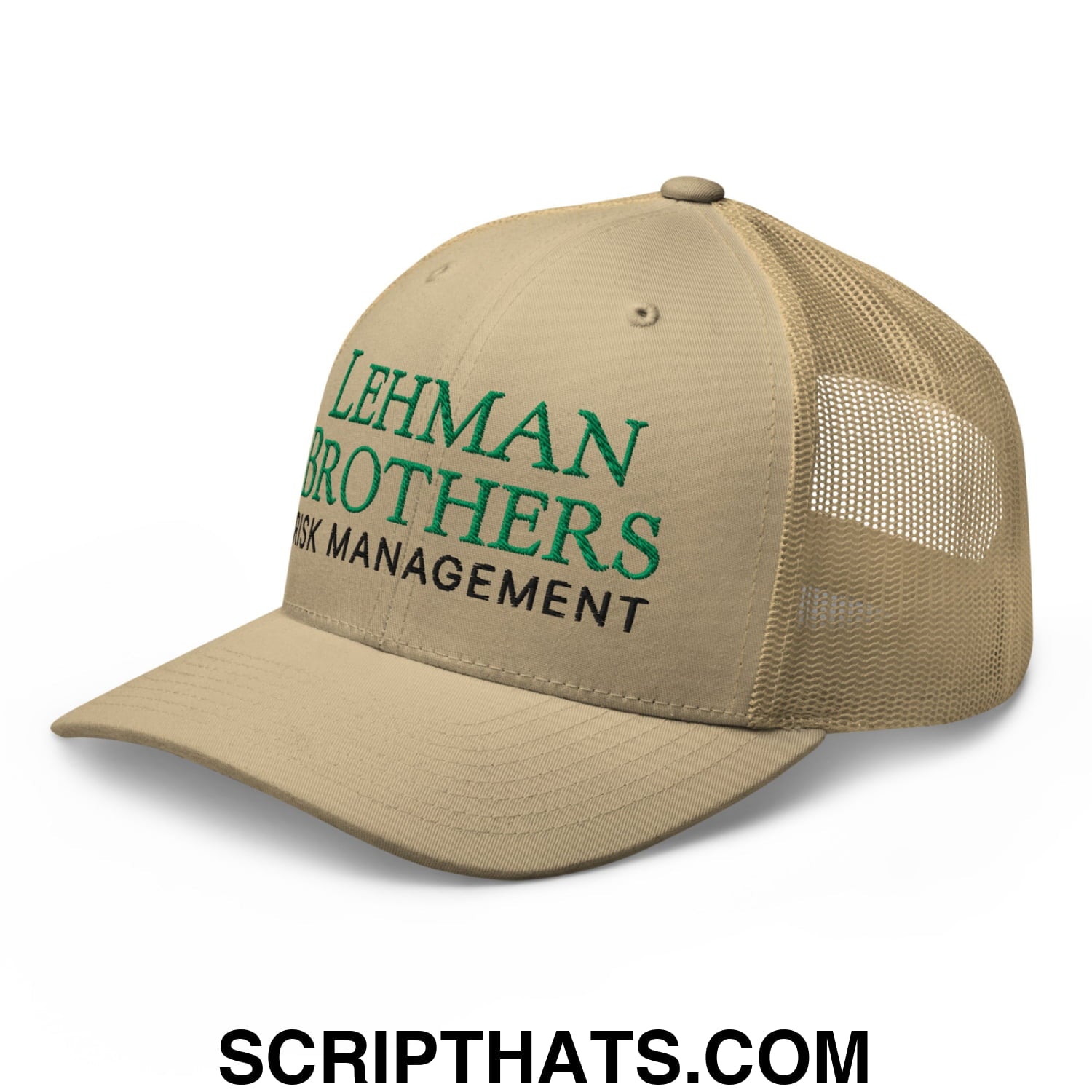 Lehman Brothers Risk Management Embroidered Mesh Trucker Hat Khaki