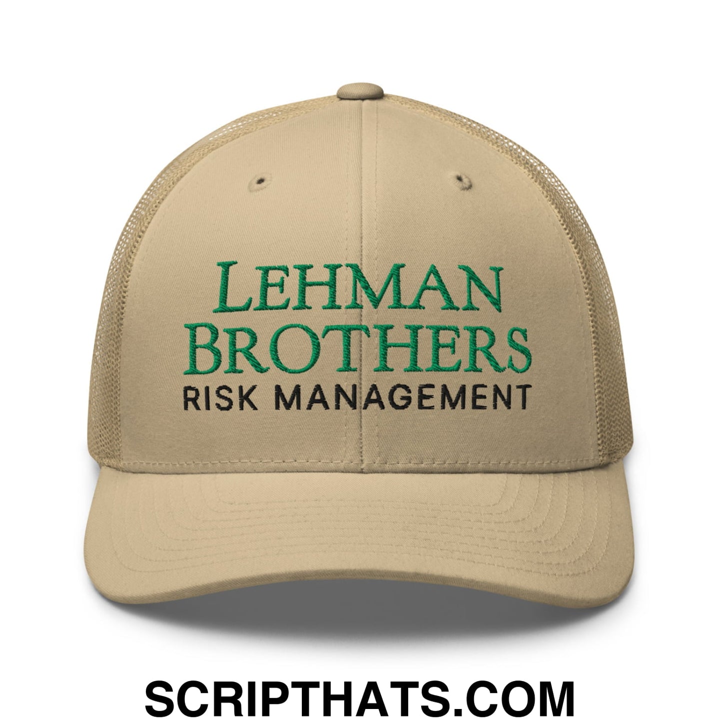Lehman Brothers Risk Management Embroidered Mesh Trucker Hat Khaki