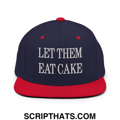 Let Them Eat Cake Embroidered Flat Bill Brim Snapback Hat Navy Red