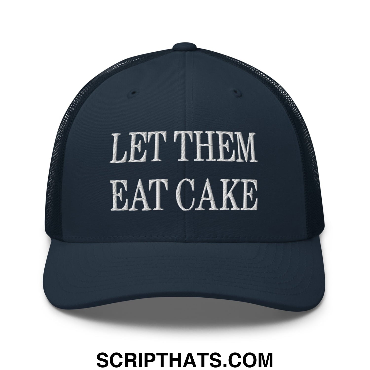 Let Them Eat Cake Embroidered Mesh Trucker Hat Navy