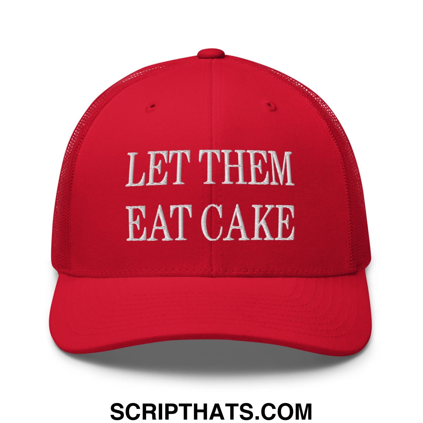 Let Them Eat Cake Embroidered Mesh Trucker Hat Red