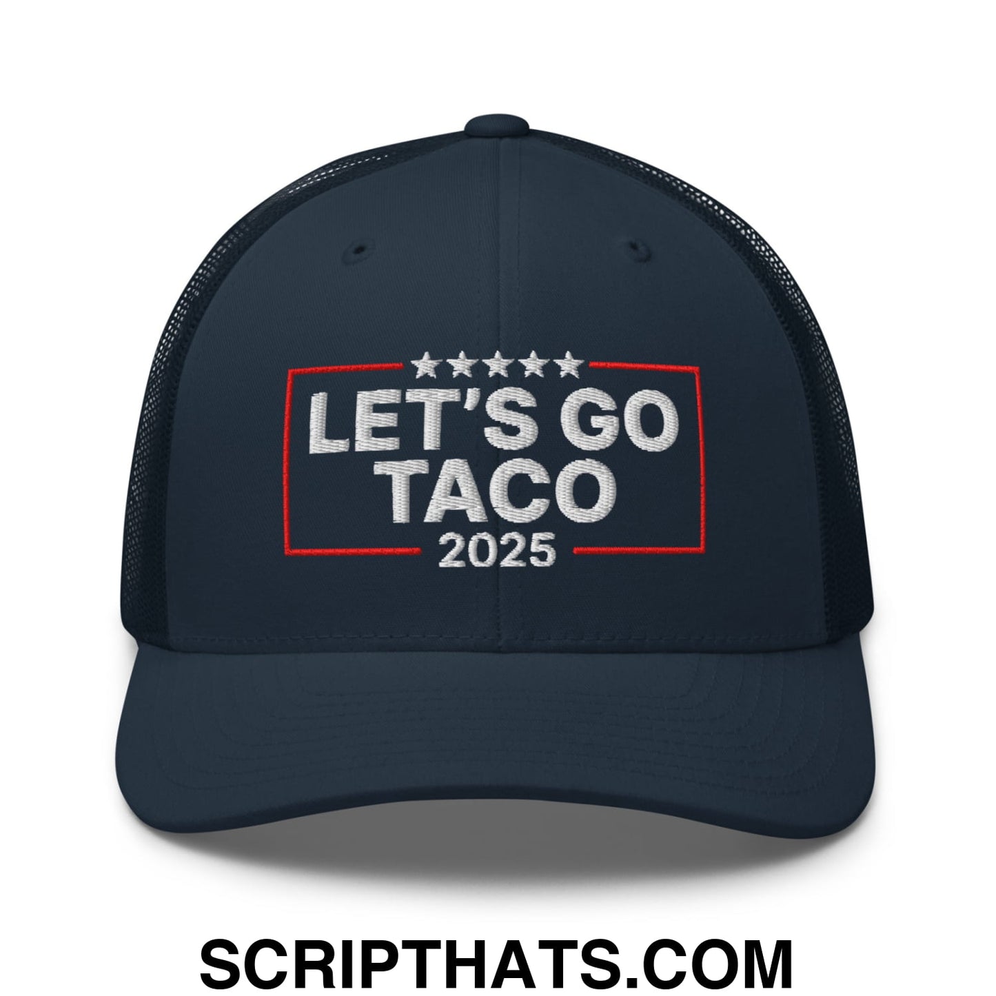 Let's Go Taco 2025 Embroidered Mesh Trucker Hat Navy