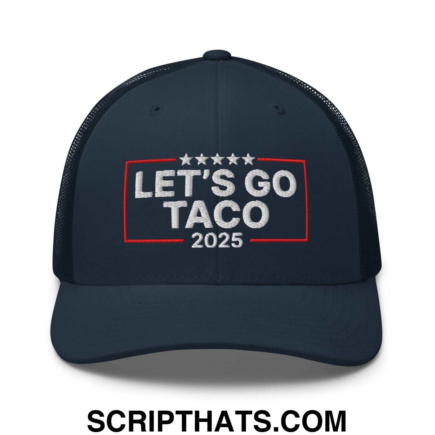 Let's Go Taco 2025 Embroidered Mesh Trucker Hat Navy
