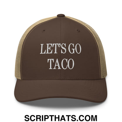 Let's Go Taco Embroidered Mesh Trucker Hat Brown Khaki