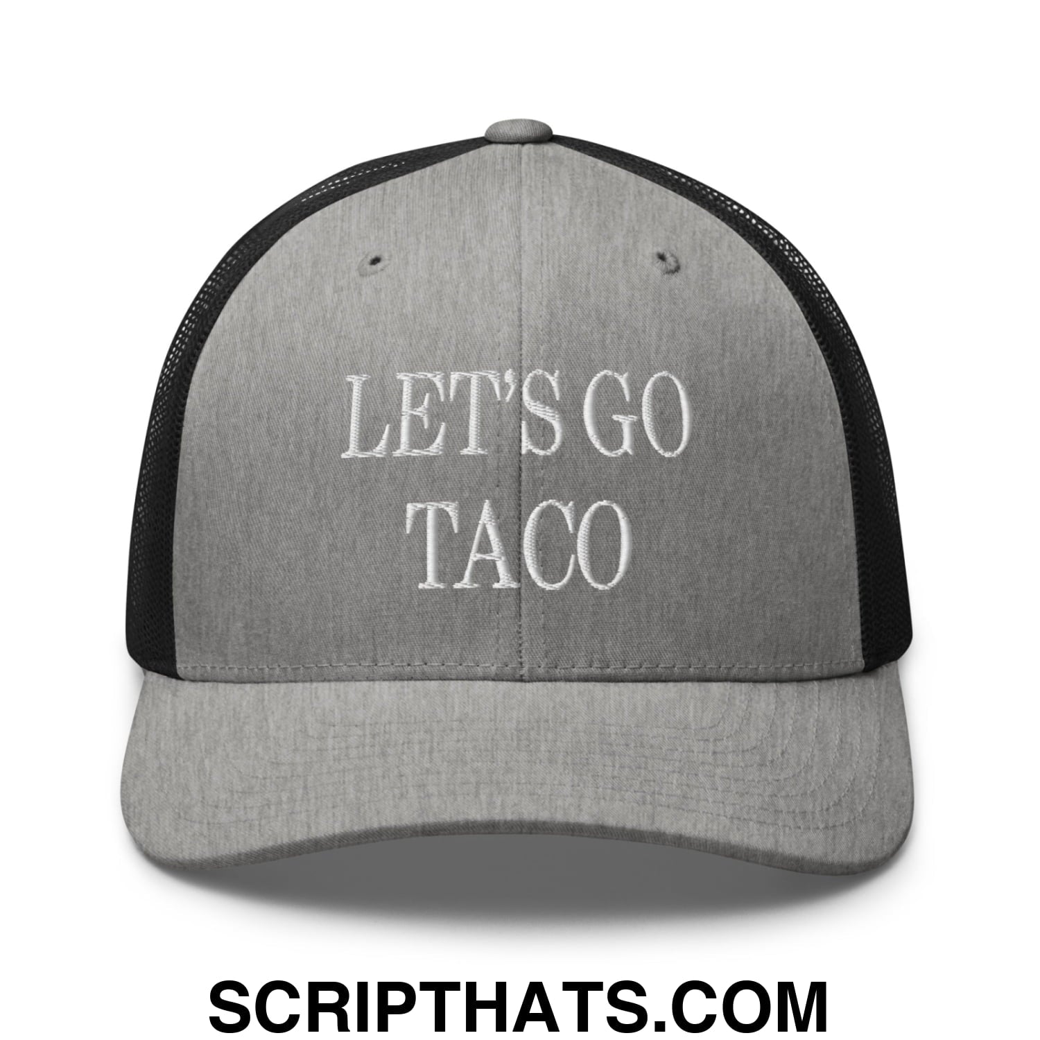 Let's Go Taco Embroidered Mesh Trucker Hat Heather Black
