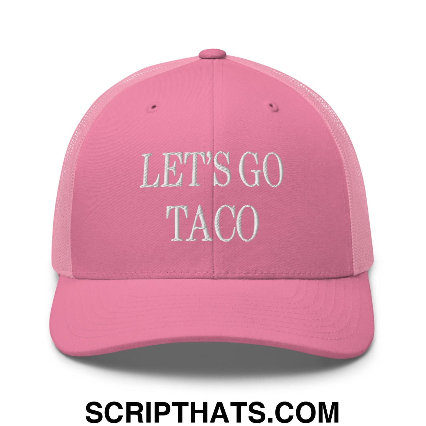 Let's Go Taco Embroidered Mesh Trucker Hat Pink