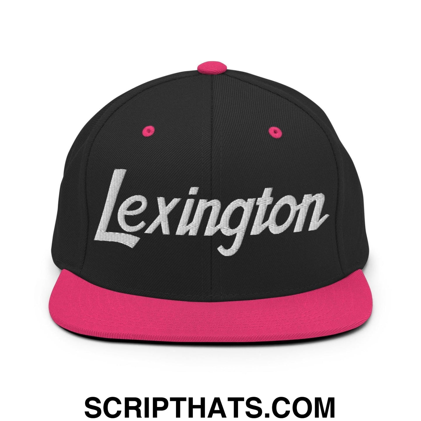 Lexington Script Snapback Hat Black Neon Pink