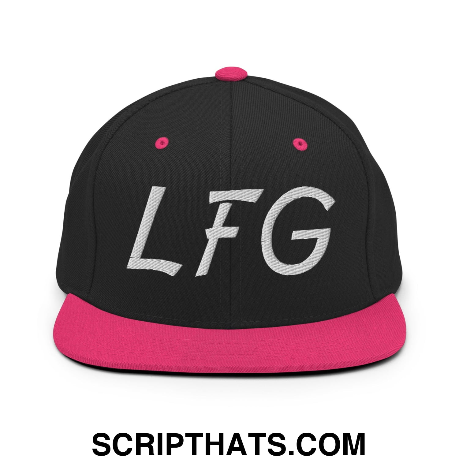 LFG Embroidered Flat Bill Brim Snapback Hat Black Neon Pink