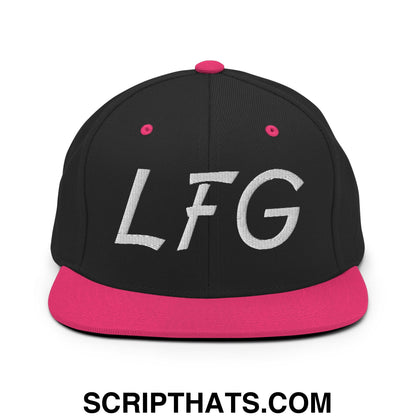 LFG Embroidered Flat Bill Brim Snapback Hat Black Neon Pink