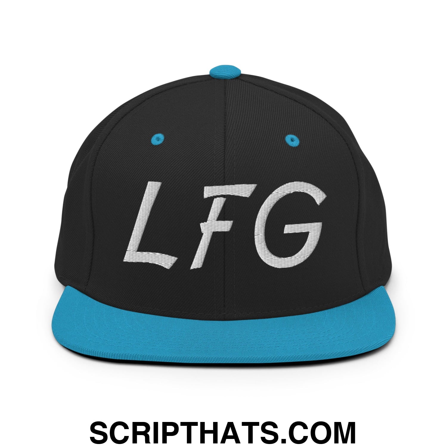 LFG Embroidered Flat Bill Brim Snapback Hat Black Teal