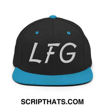 LFG Embroidered Flat Bill Brim Snapback Hat Black Teal