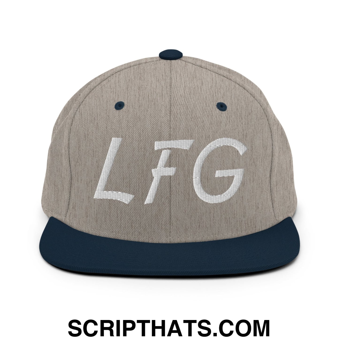 LFG Embroidered Flat Bill Brim Snapback Hat Heather Grey Navy