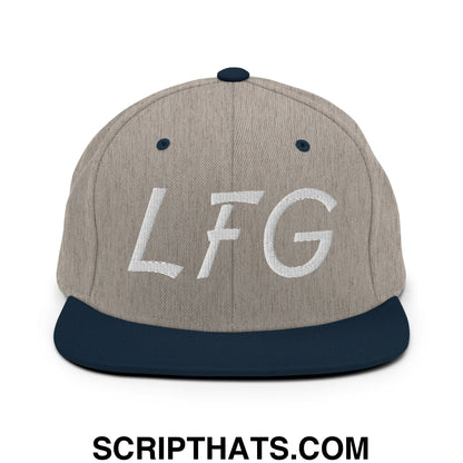 LFG Embroidered Flat Bill Brim Snapback Hat Heather Grey Navy