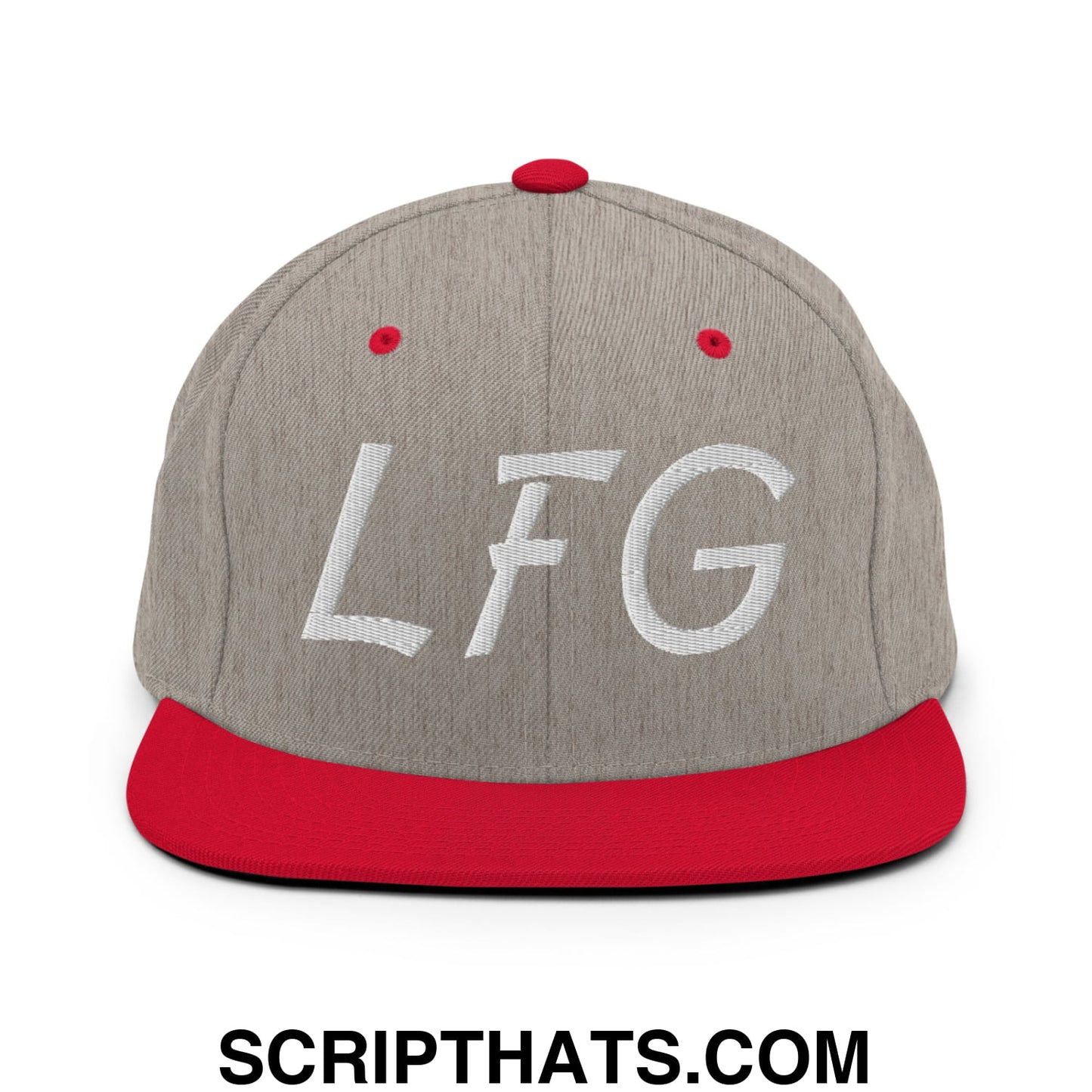 LFG Embroidered Flat Bill Brim Snapback Hat Heather Grey Red