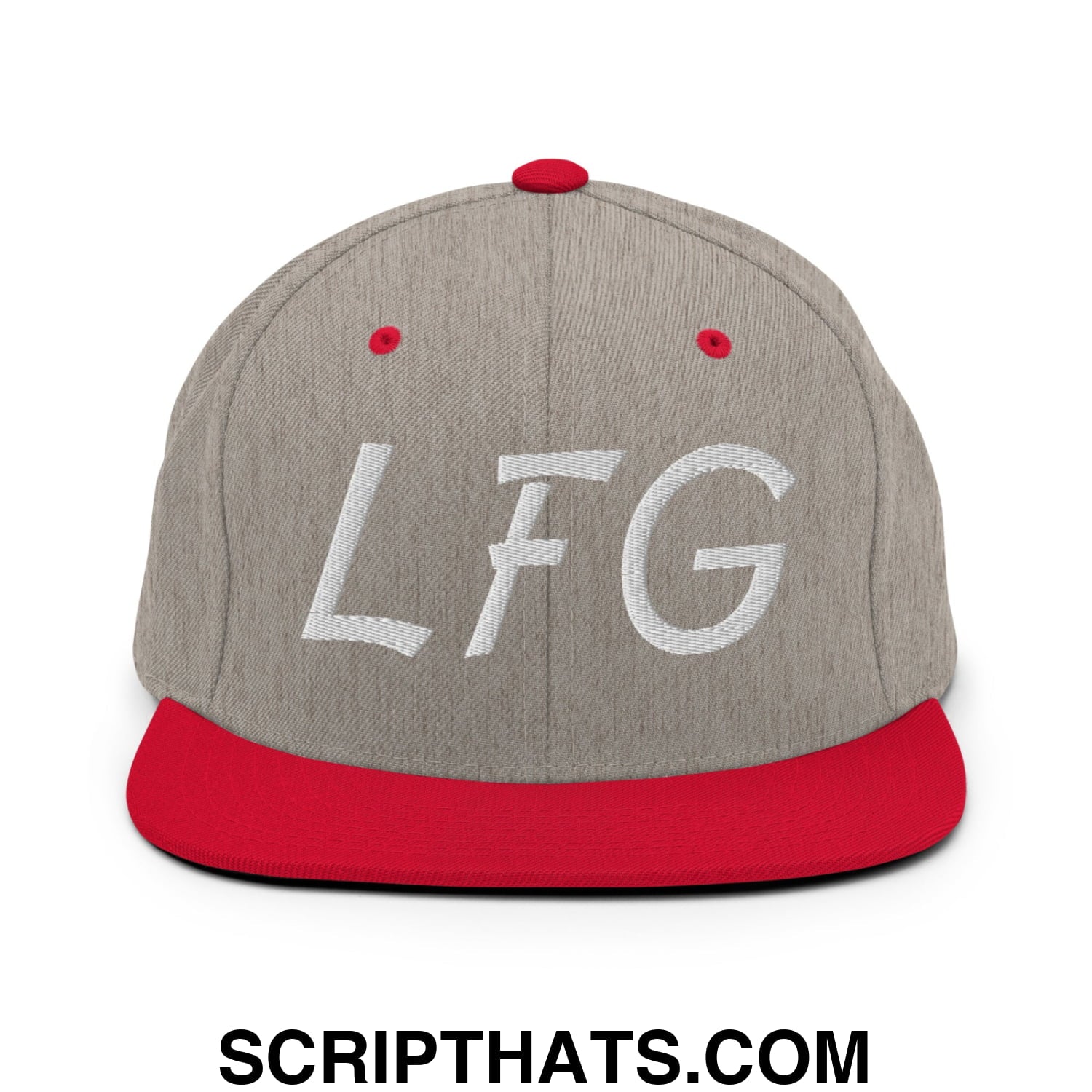 LFG Embroidered Flat Bill Brim Snapback Hat Heather Grey Red