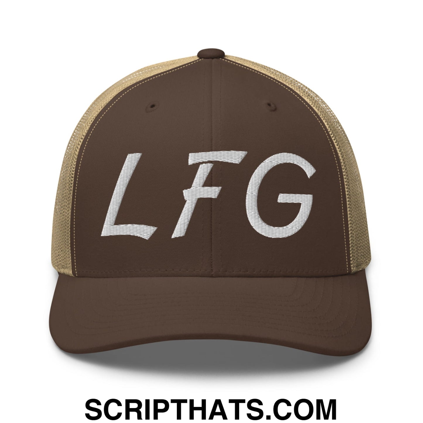 LFG Embroidered Mesh Trucker Hat Brown Khaki