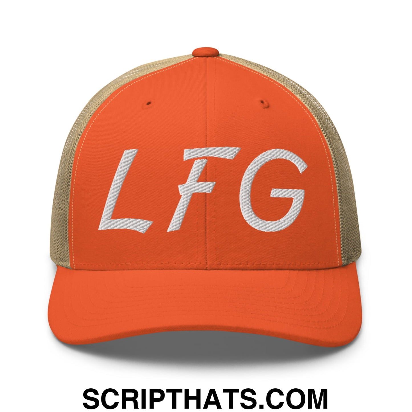 LFG Embroidered Mesh Trucker Hat Rustic Orange Khaki