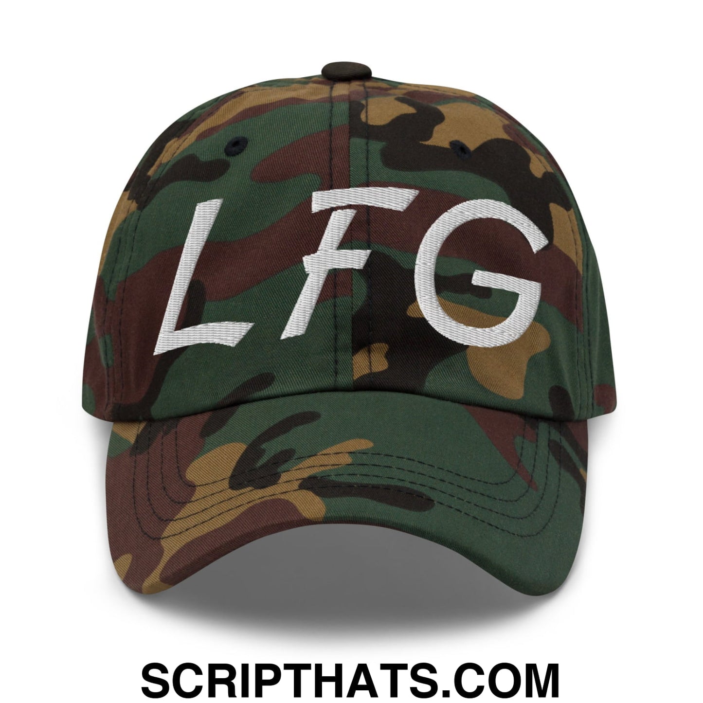 LFG Embroidered Unstructured Dad Hat Green Camo