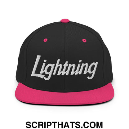 Lightning School Mascot Script Snapback Hat Black Neon Pink