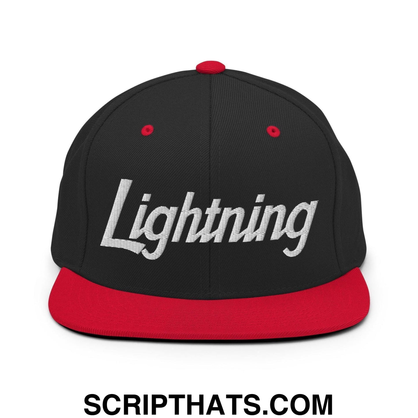Lightning School Mascot Script Snapback Hat Black Red