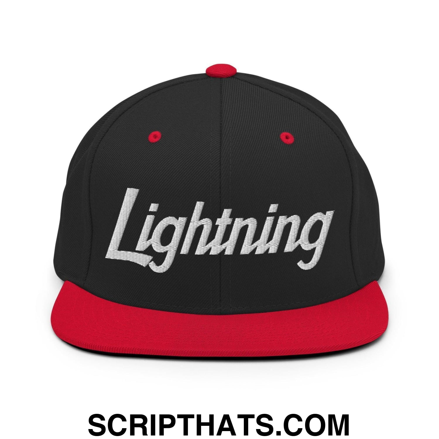 Lightning School Mascot Script Snapback Hat Black Red