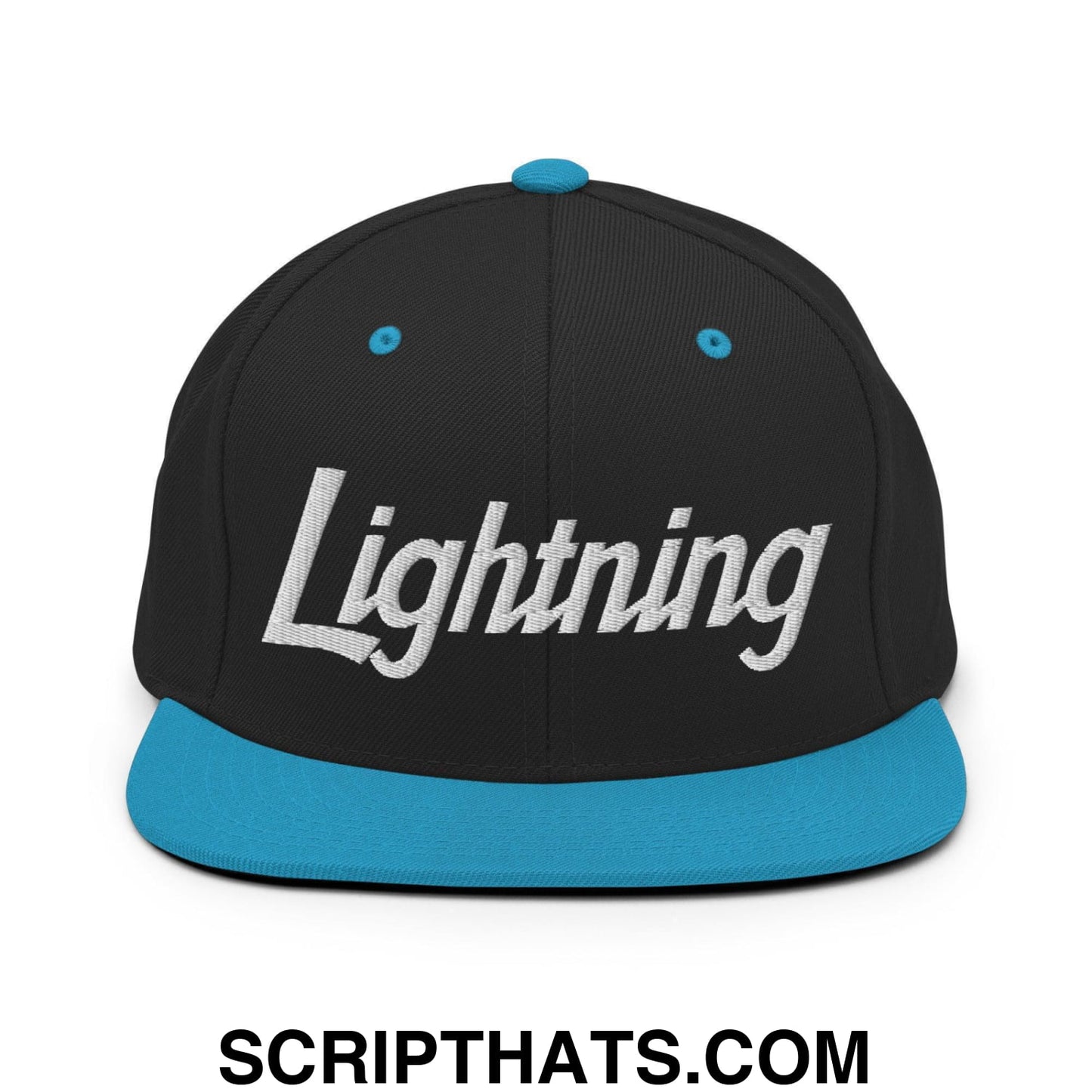 Lightning School Mascot Script Snapback Hat Black Teal