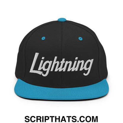 Lightning School Mascot Script Snapback Hat Black Teal