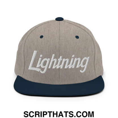 Lightning School Mascot Script Snapback Hat Heather Grey Navy