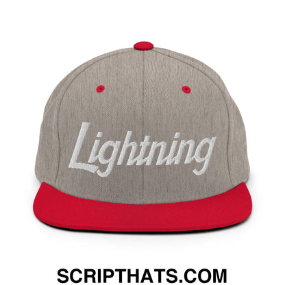 Lightning School Mascot Script Snapback Hat Heather Grey Red