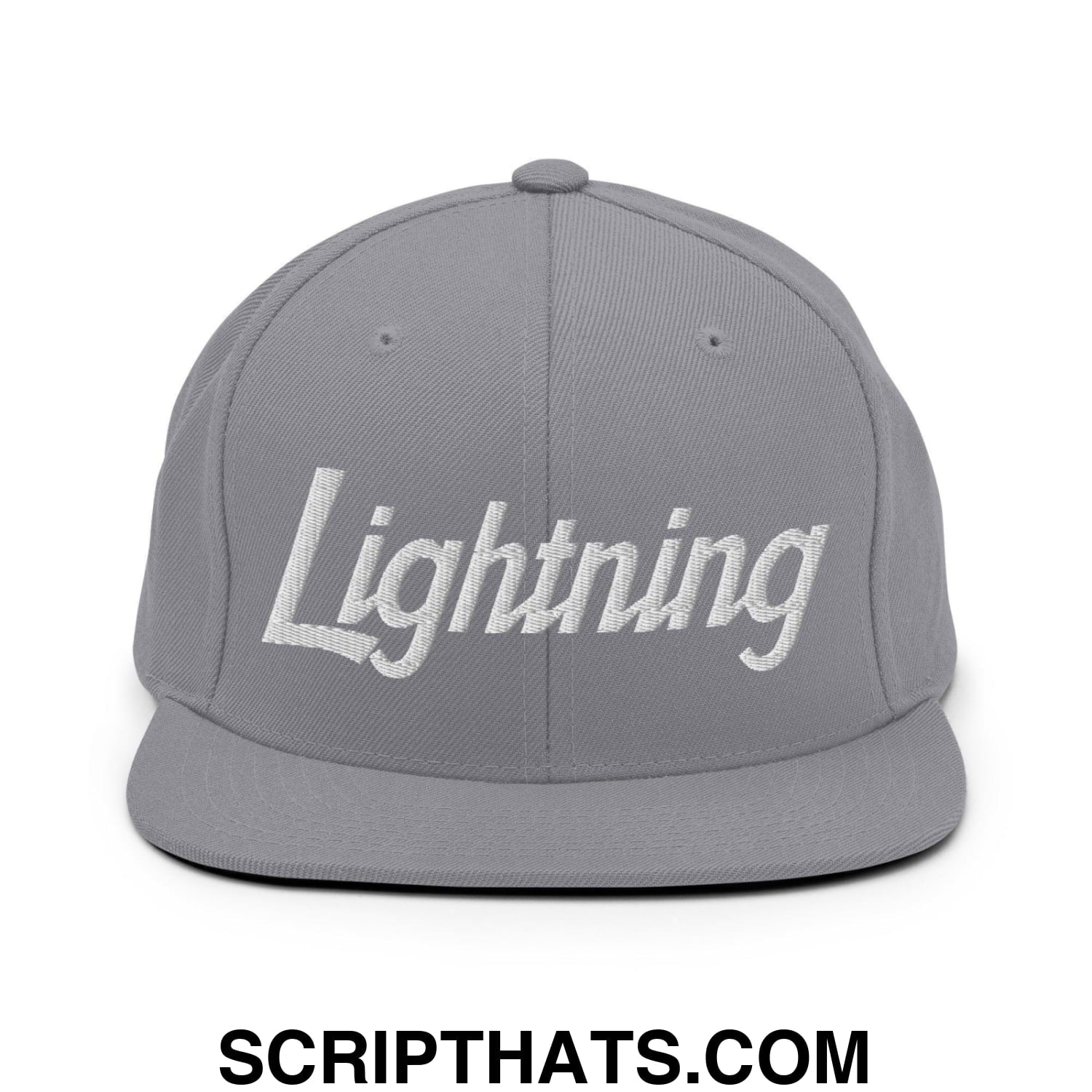 Lightning School Mascot Script Snapback Hat Silver
