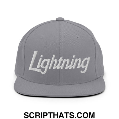 Lightning School Mascot Script Snapback Hat Silver