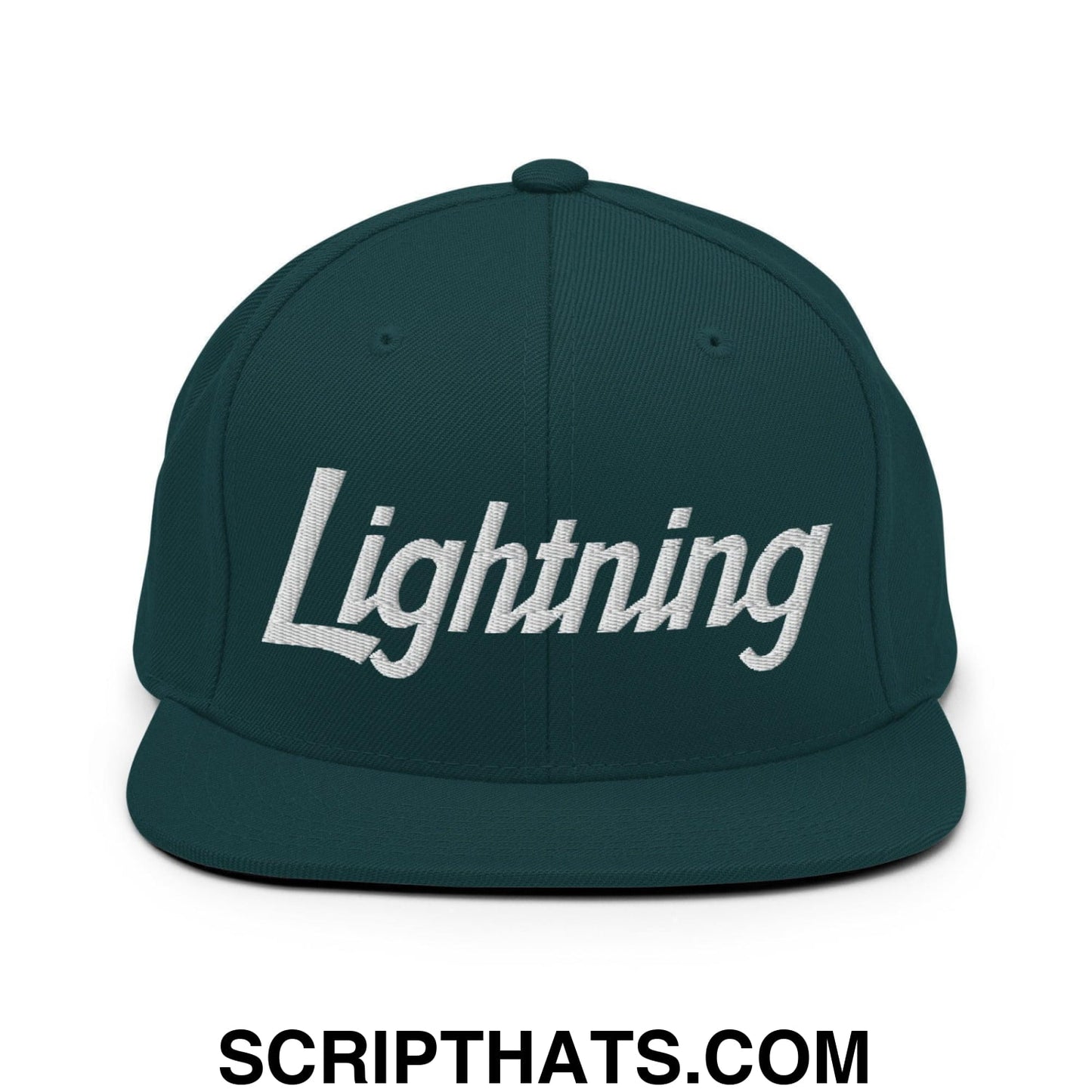Lightning School Mascot Script Snapback Hat Spruce