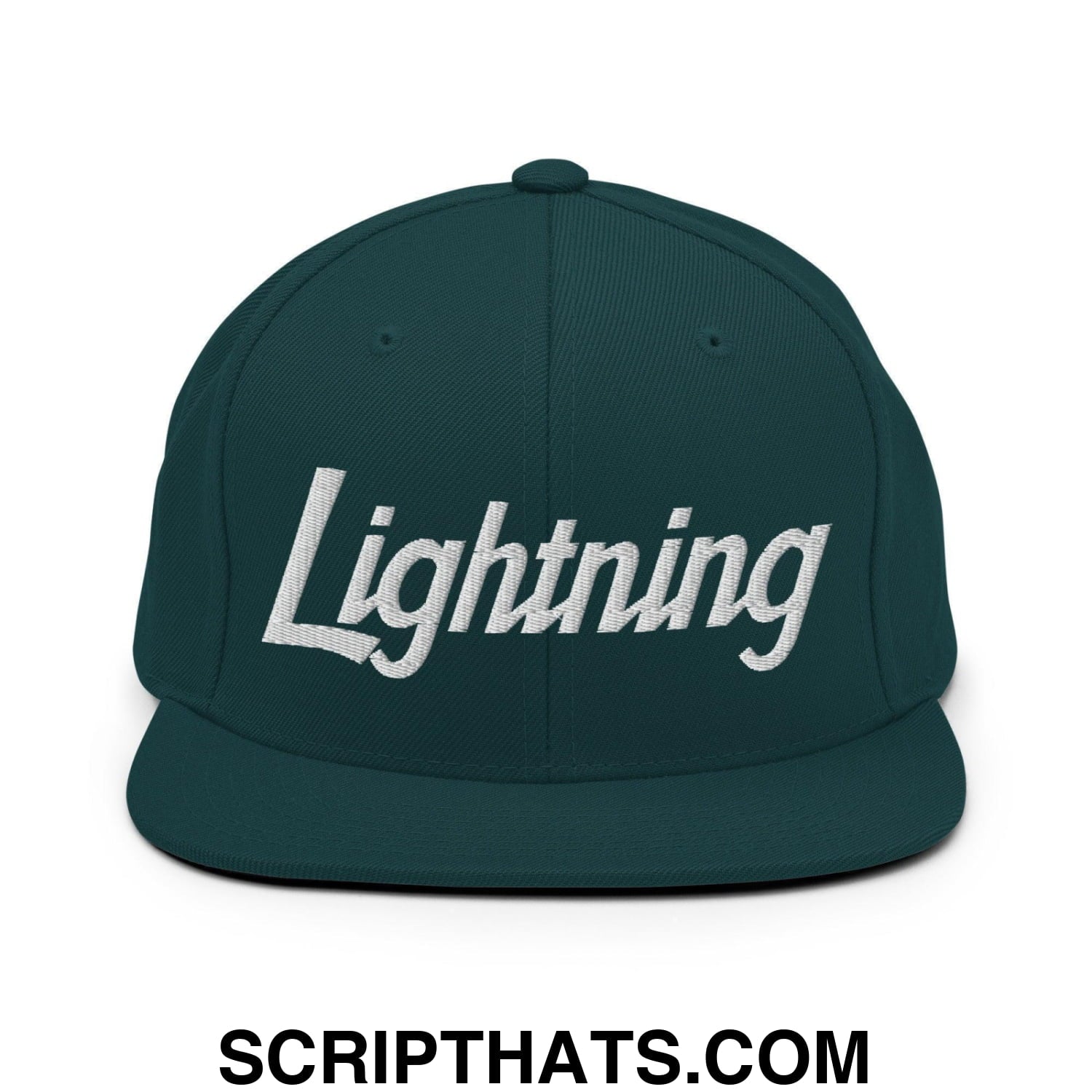 Lightning School Mascot Script Snapback Hat Spruce