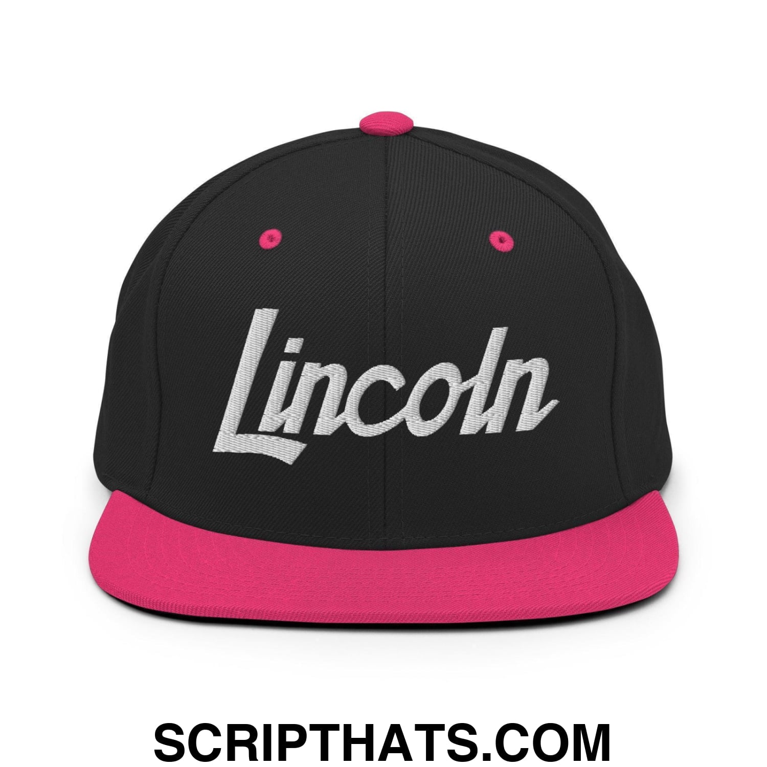 Lincoln Script Snapback Hat Black Neon Pink