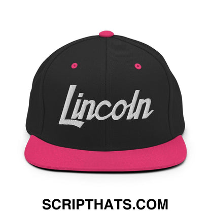 Lincoln Script Snapback Hat Black Neon Pink