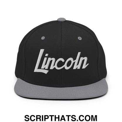 Lincoln Script Snapback Hat Black Silver