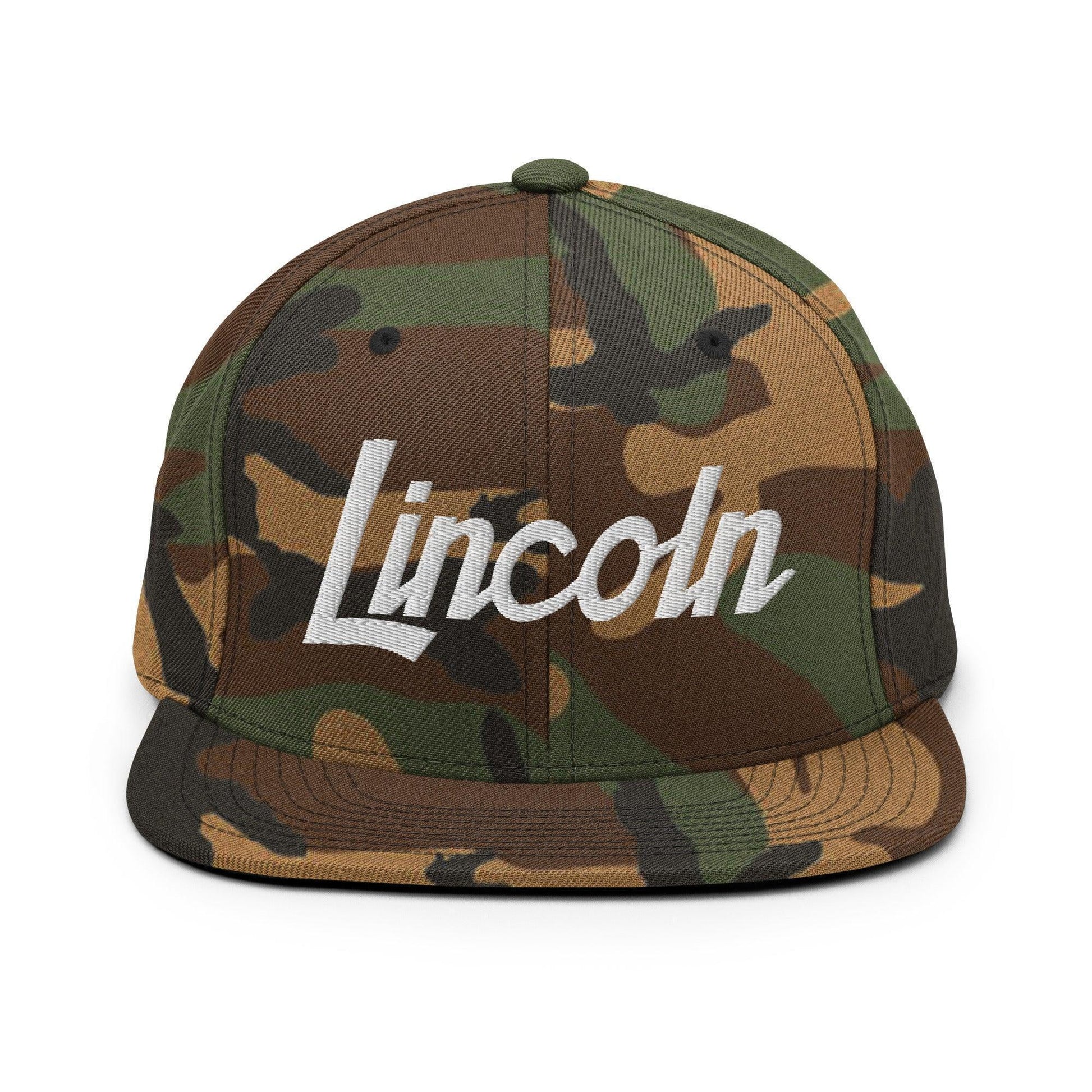 Lincoln Script Snapback Hat Green Camo